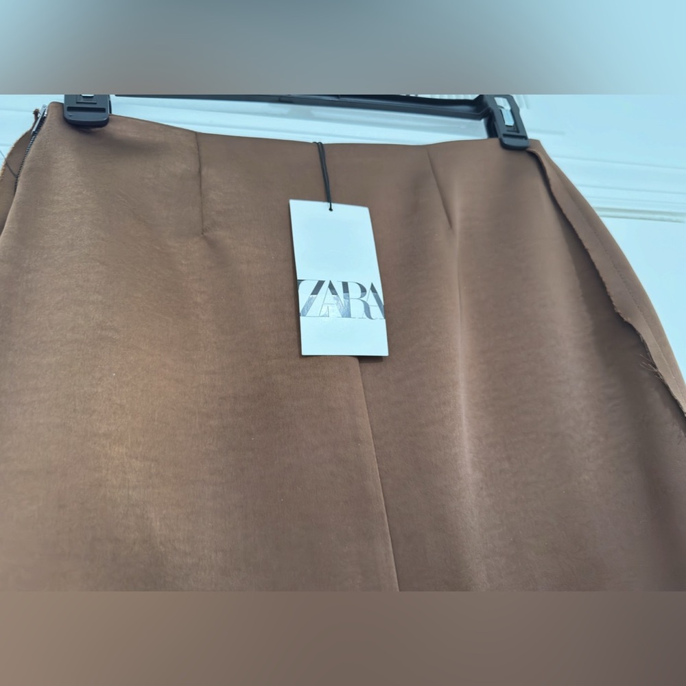 Zara brown midi pencil SATIN EFFECT SKIRT ZW COLLECTION - Picture 11 of 13